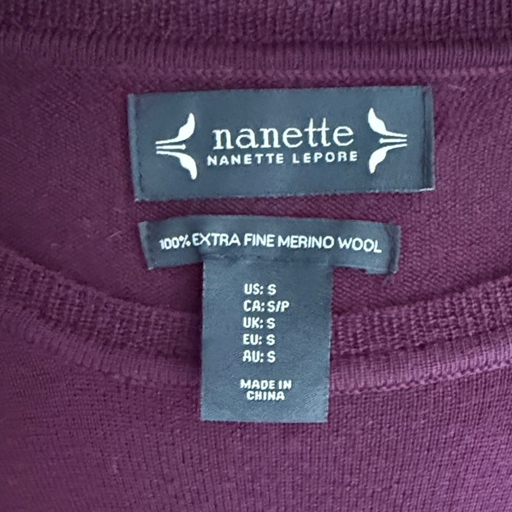 Nanette Lepore Merino Wool Burgundy Crew Neck Sweater - Picture 2 of 4